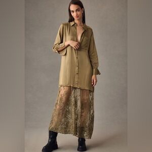 By Anthropologie Lace Mix Twofer Satin Maxi Dress